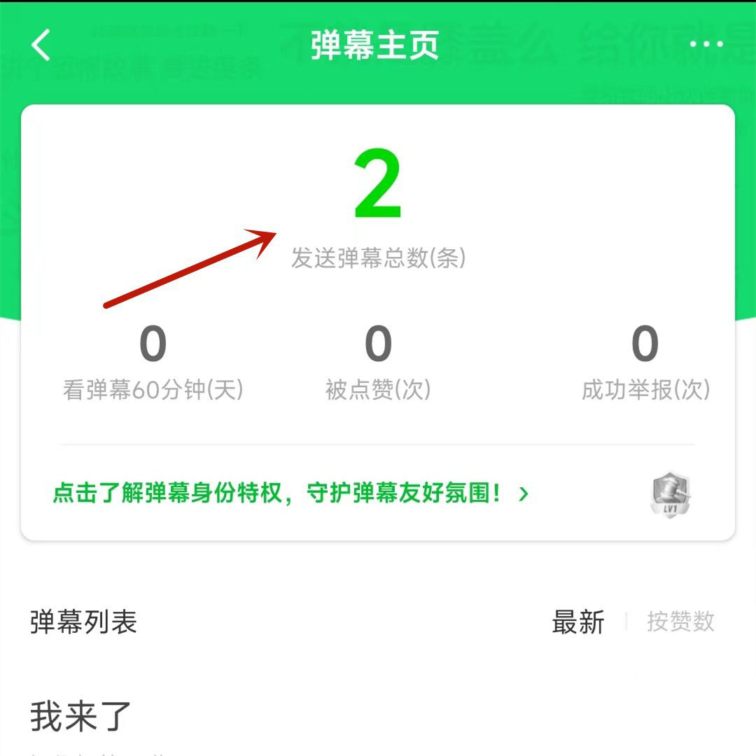 爱奇艺怎么查看发送弹幕条数